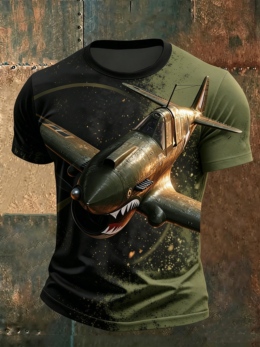 Men's Black Orange Gradient Spatter Vintage Prop Fighter Art Crewneck T-Shirt