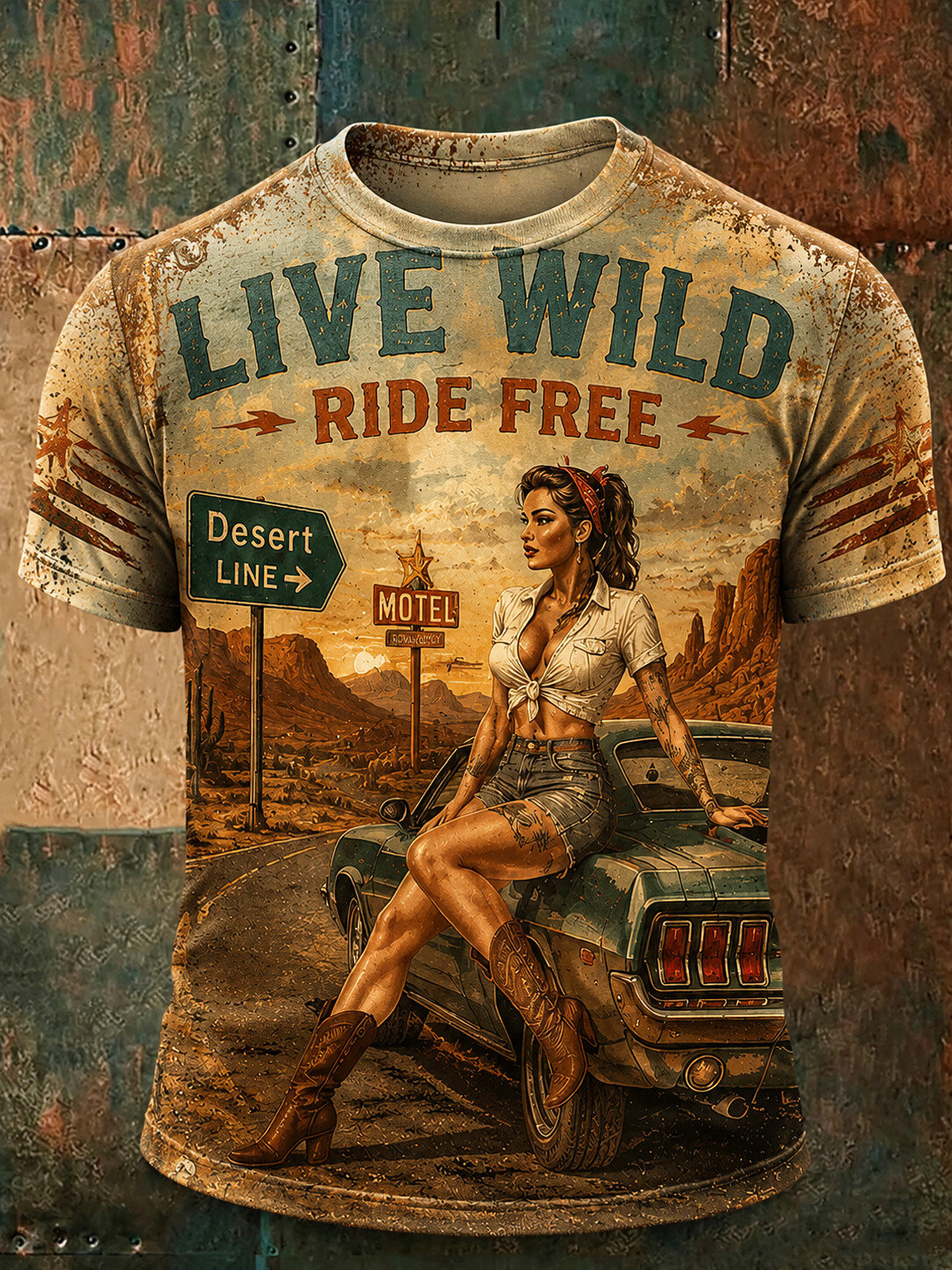 Men's Live Wild Ride Free Vintage Muscle Car Graphic T-Shirt