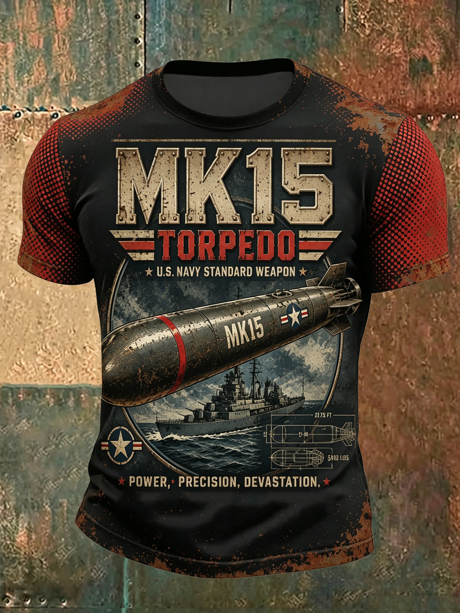 Men's Vintage MK15 Torpedo U.S. Navy Battleship Graphic Crewneck T-Shirt