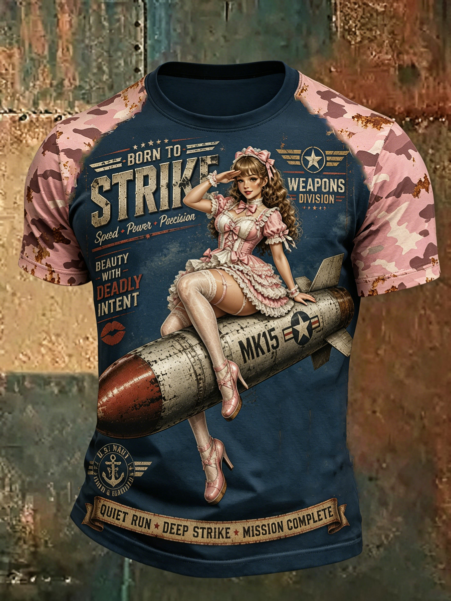 Men's Born to Strike Torpedo Pin-Up Graphic Crewneck T-Shirt