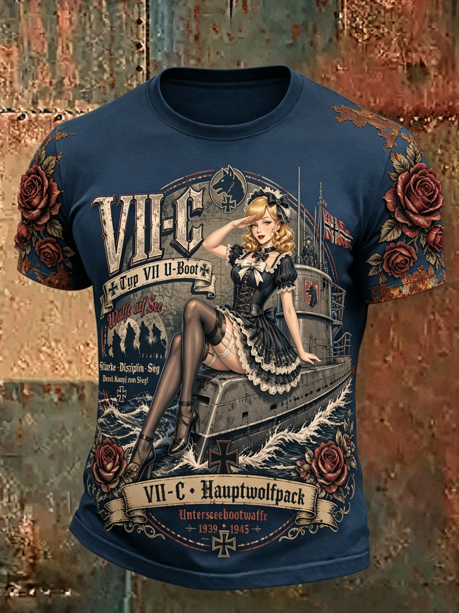 Men's Starke Disziplin Sieg Pin-Up Graphic Crewneck T-Shirt