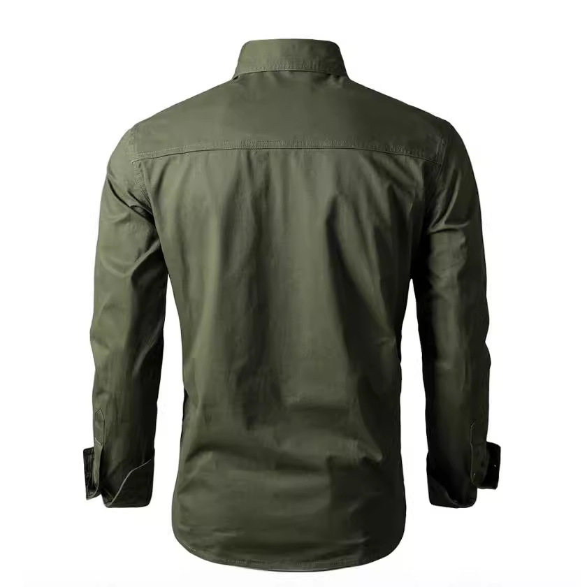 Men's Casual Solid Color Chest Pocket Turndown Collar Long Sleeve Shirt