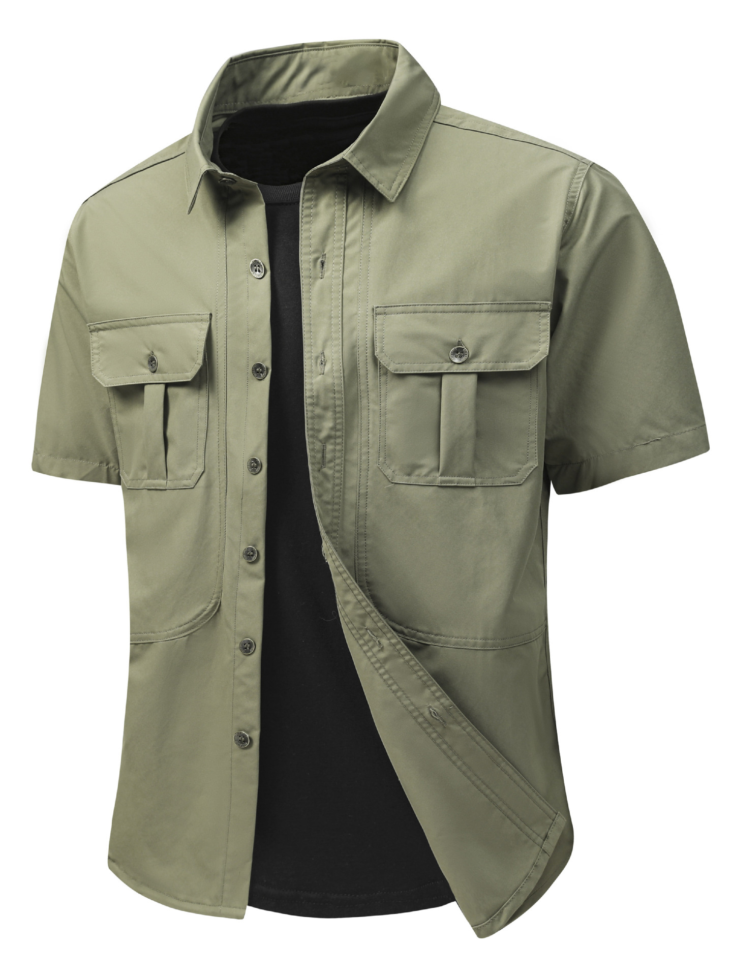 Men's Outdoor Casual Solid Color Chest Pockets Button-up Short Sleeve Shirt