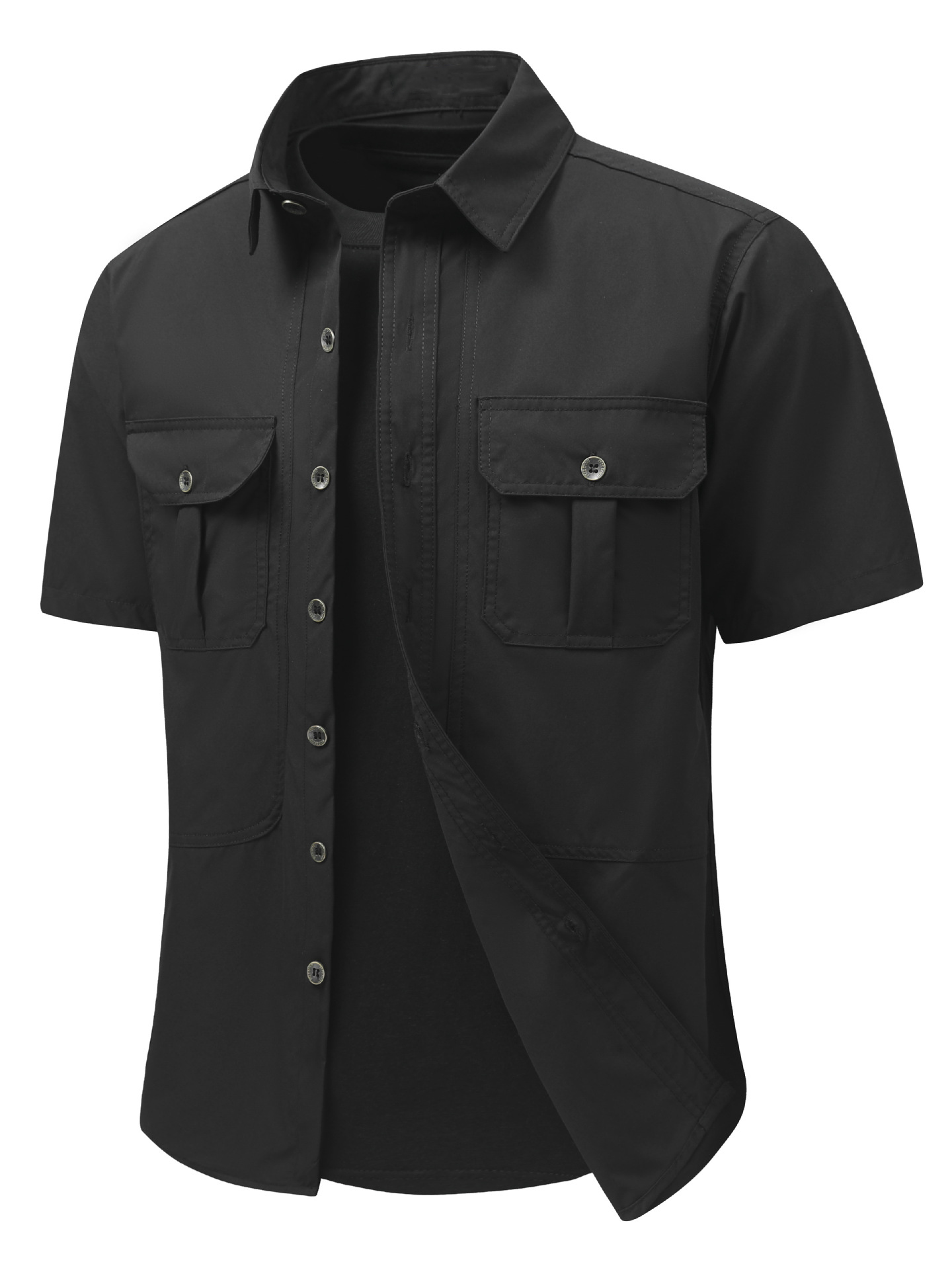 Men's Outdoor Casual Solid Color Chest Pockets Button-up Short Sleeve Shirt