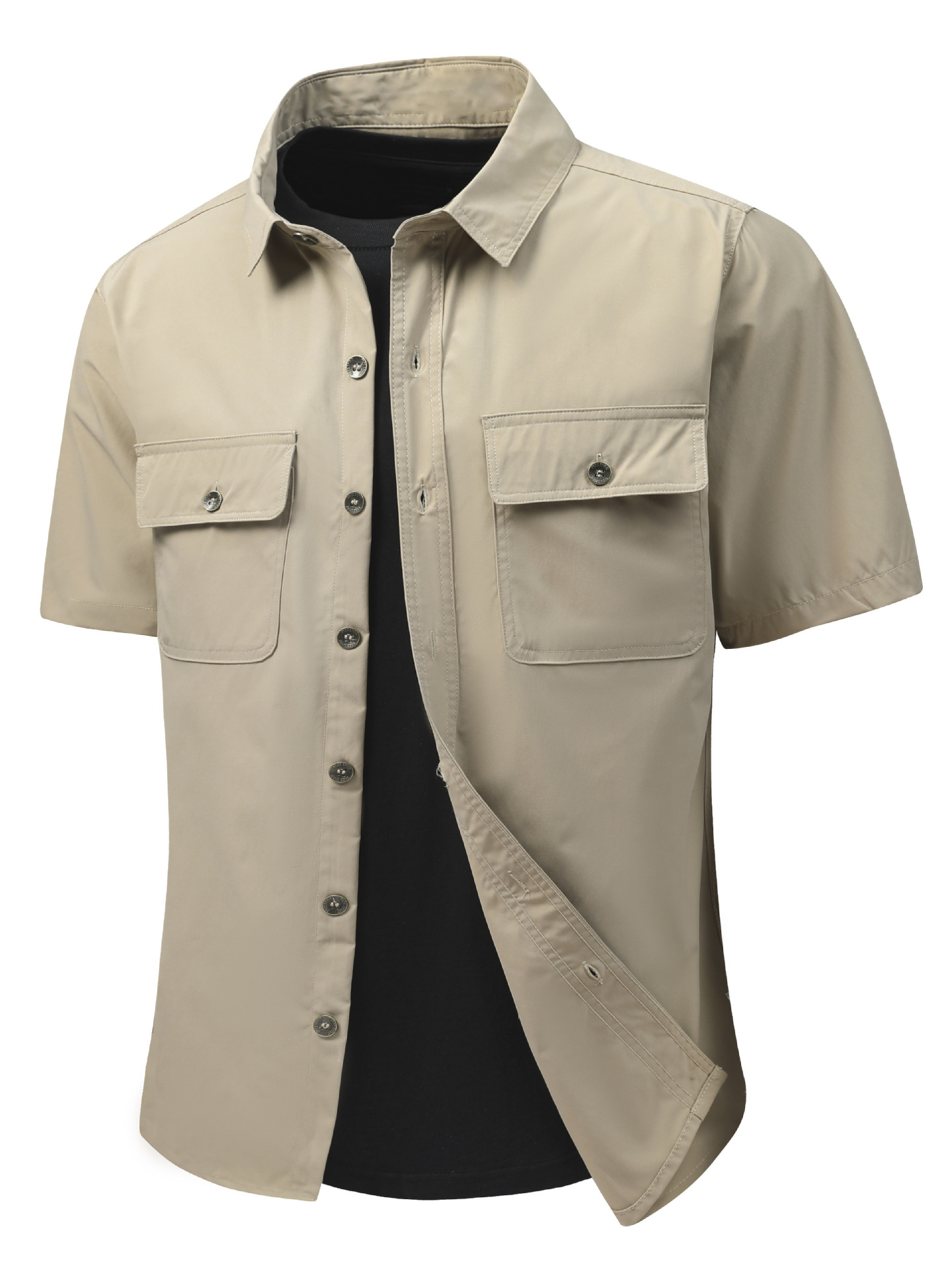 [Copy]Men's Outdoor Casual Solid Color Chest Pockets Button-up Short Sleeve Shirt