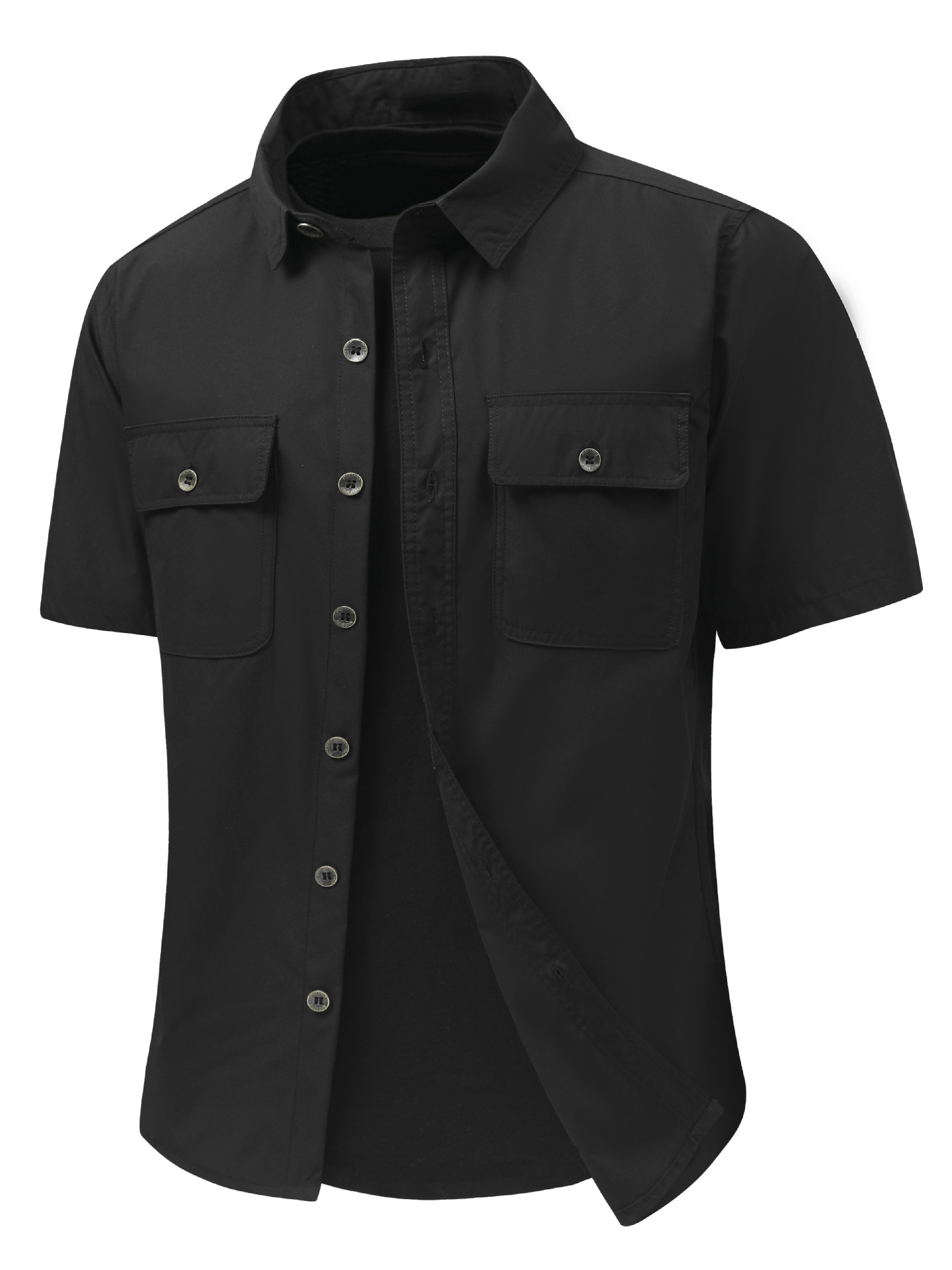 [Copy]Men's Outdoor Casual Solid Color Chest Pockets Button-up Short Sleeve Shirt