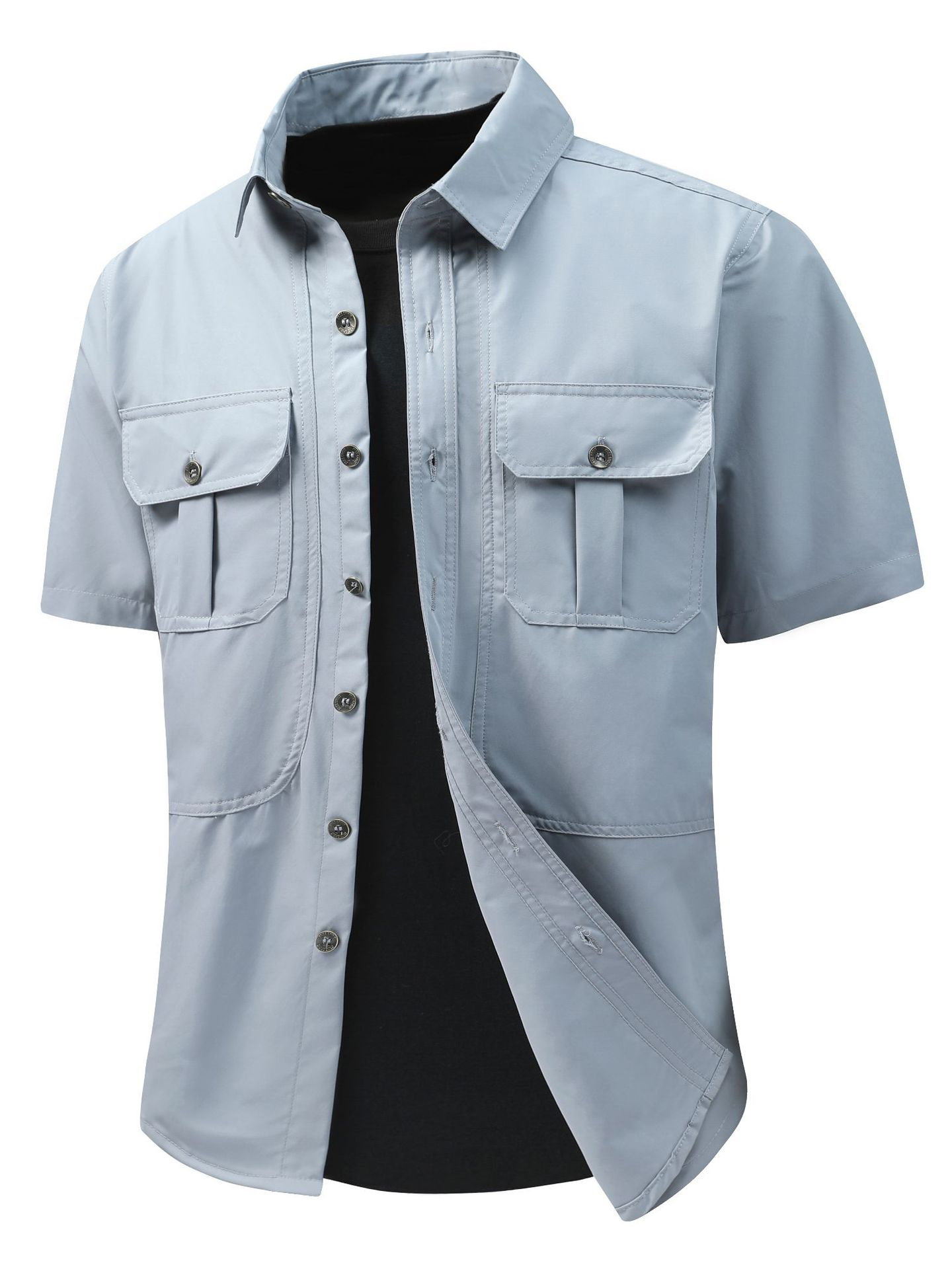 Men's Outdoor Casual Solid Color Chest Pockets Button-up Short Sleeve Shirt