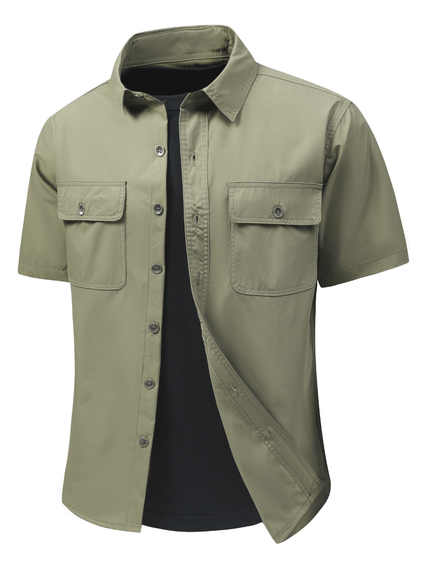 [Copy]Men's Outdoor Casual Solid Color Chest Pockets Button-up Short Sleeve Shirt
