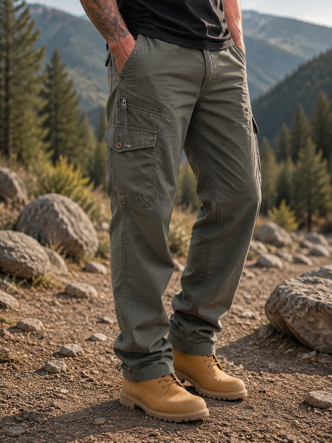 Men's Loose-Fit Casual Cargo Pants with Multiple Pockets