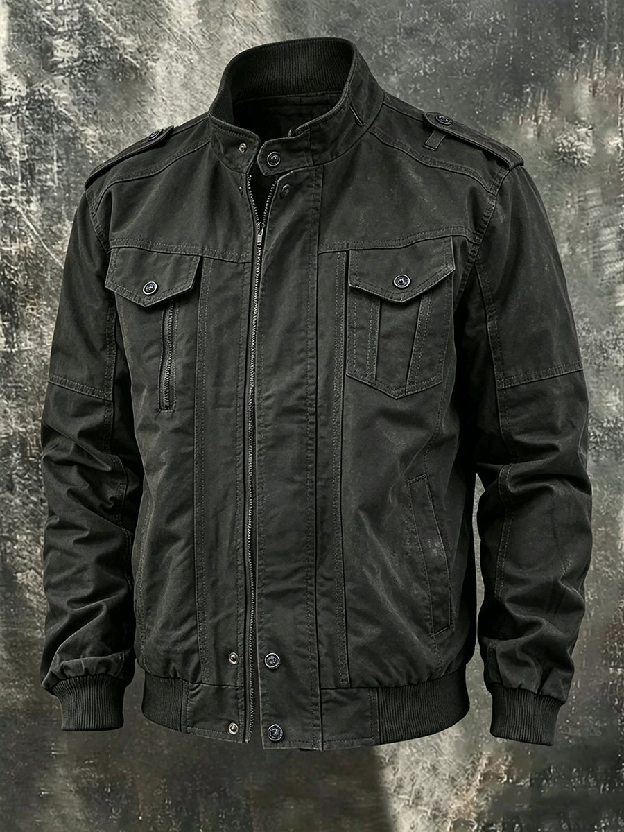 Men's Dark Military Multi-Pocket Casual Utility Flight Outerwear
