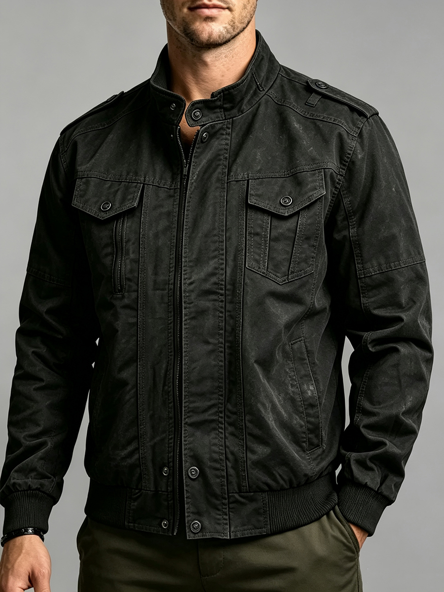 Men's Dark Military Multi-Pocket Casual Utility Flight Outerwear