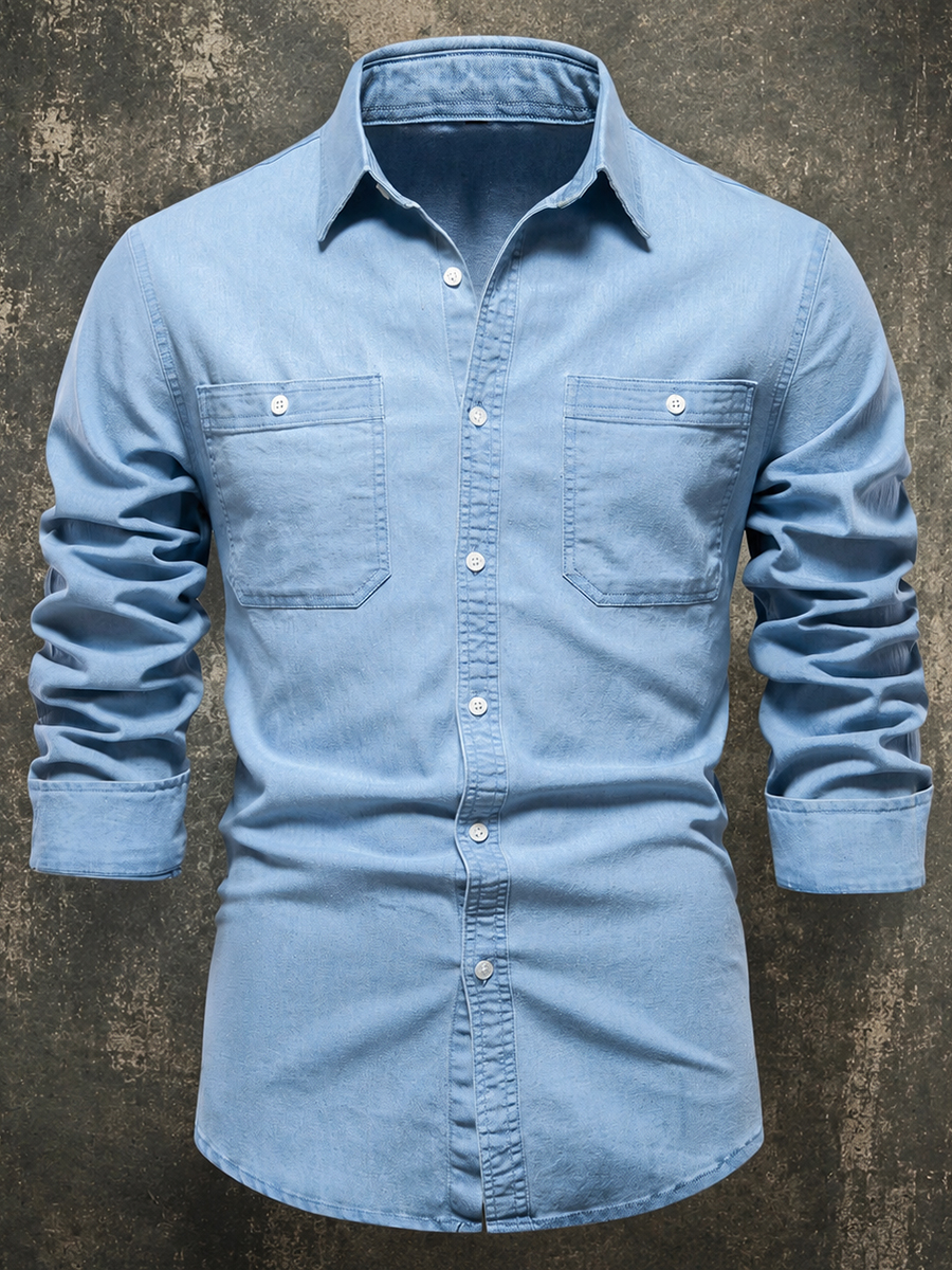Men's American Vintage-Style Long-Sleeve Denim Shirt