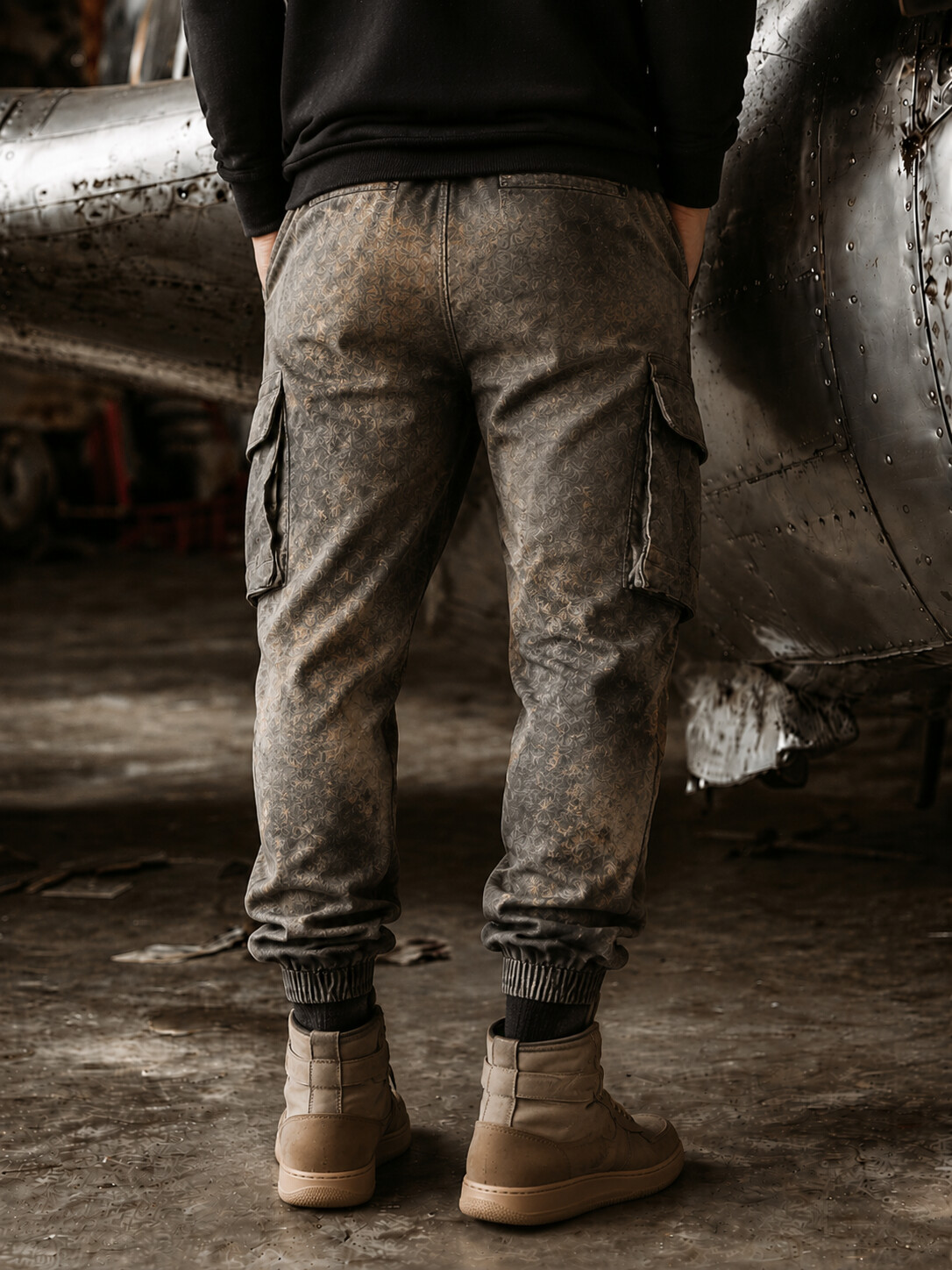 Men's Distressed Multi-Pocket Cargo Joggers with Subtle Pattern