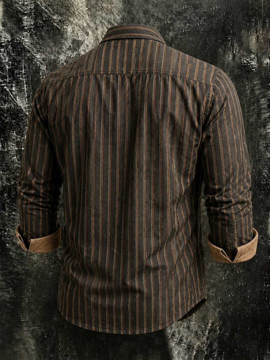 Men's Rugged Casual Button-Down Vertical Stripe Utility Shirt