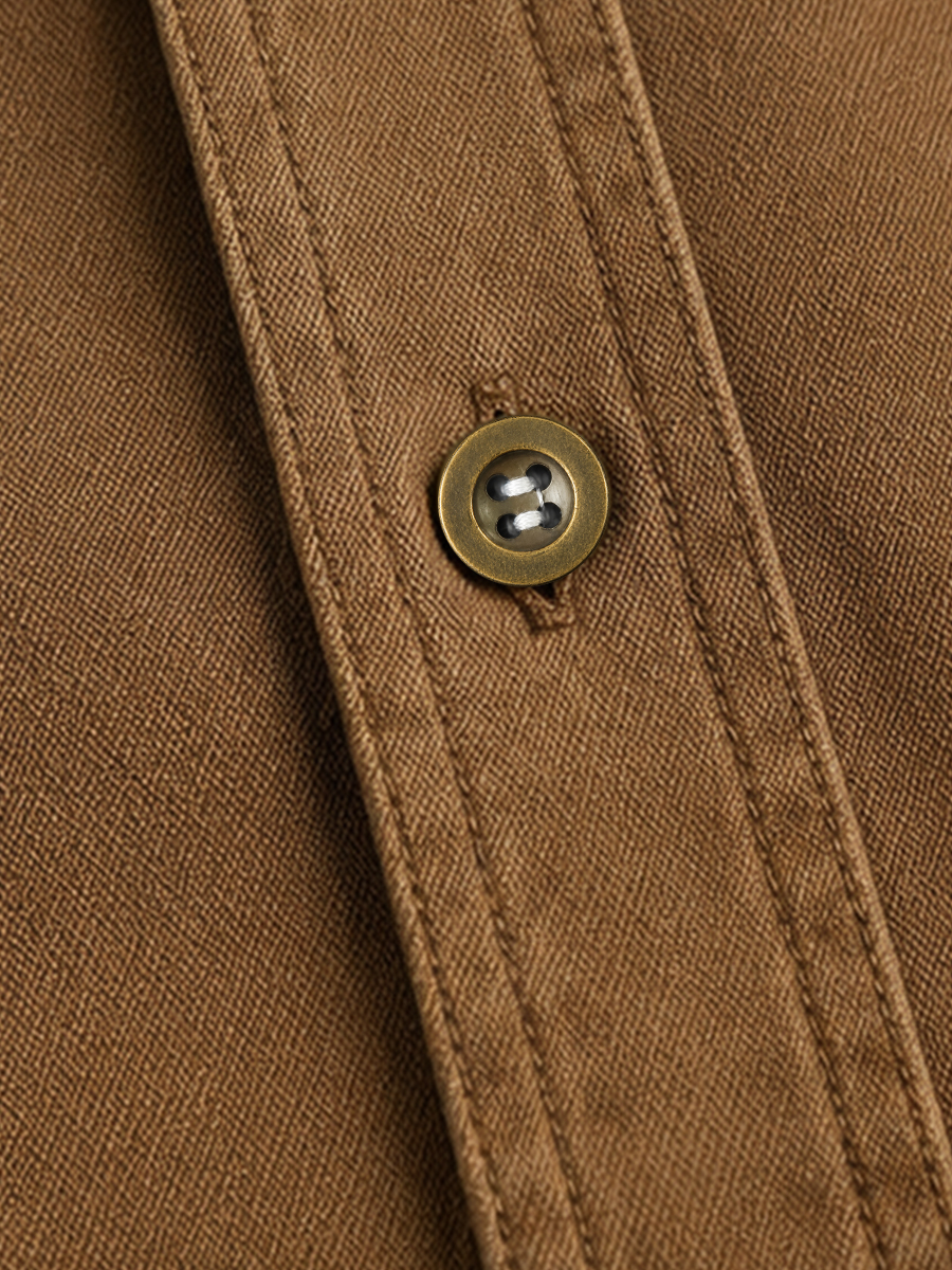 Men's Vintage Solid Long-Sleeve Utility Shirt with Dual Pockets