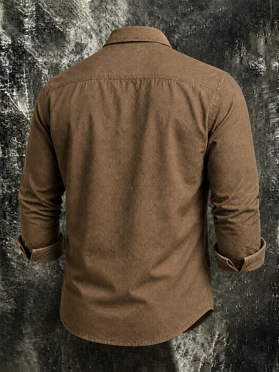 Men's Vintage Solid Long-Sleeve Utility Shirt with Dual Pockets
