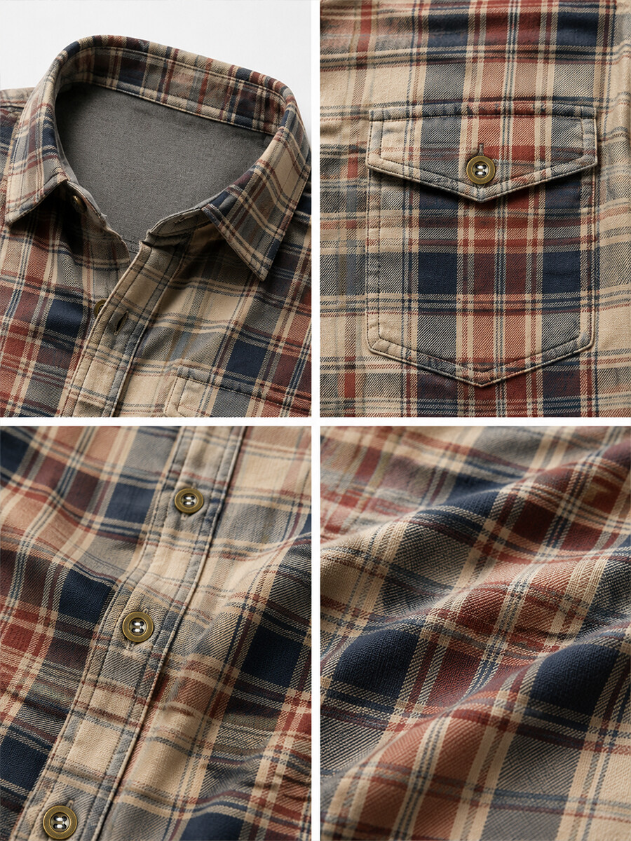 Men's Rustic Western Plaid Print Long-Sleeve Shirt with Dual Pockets