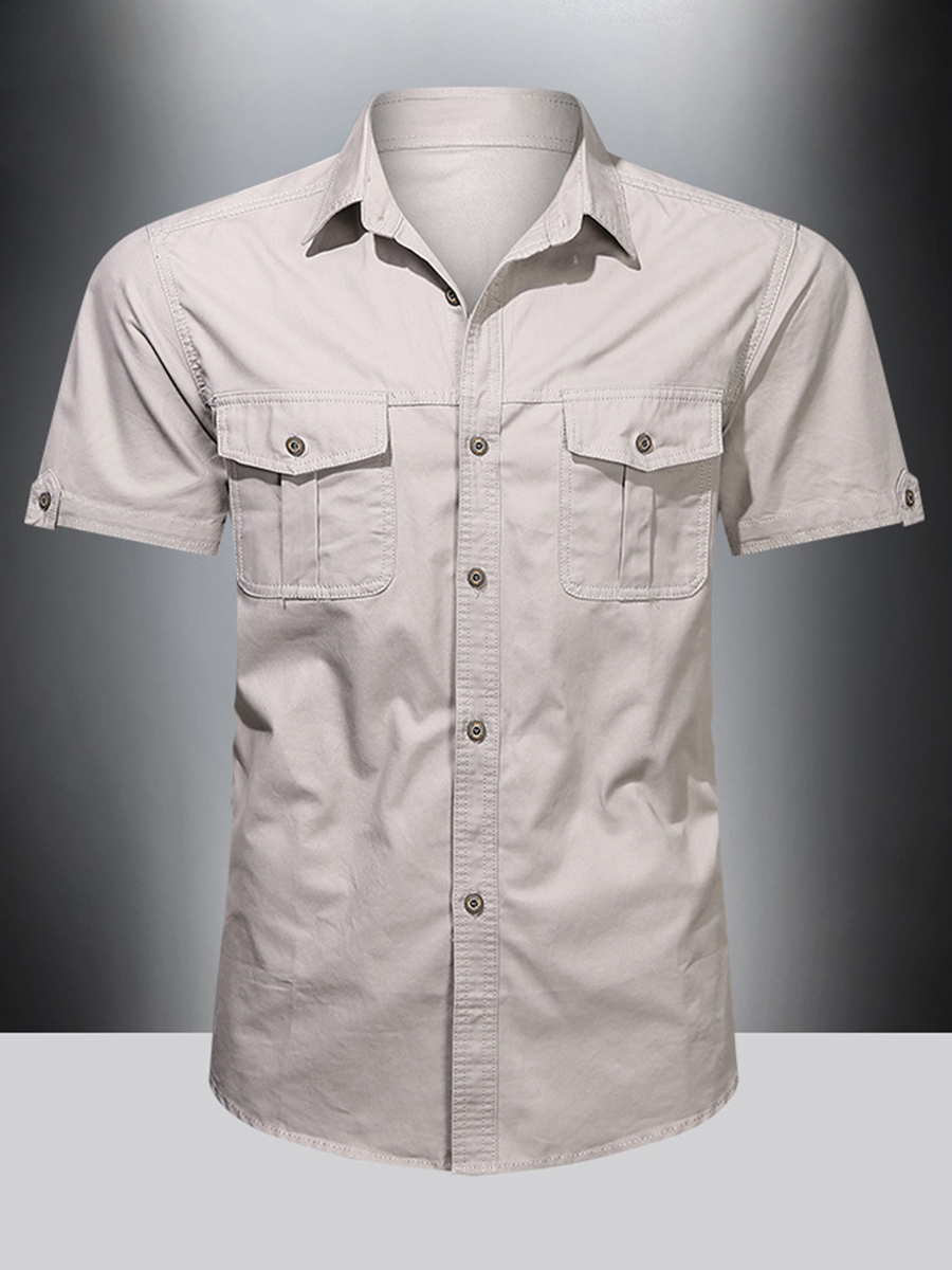 Men's Jeep Style Button Front Chest Pockets OFF-ROAD Print Short Sleeve Shirt