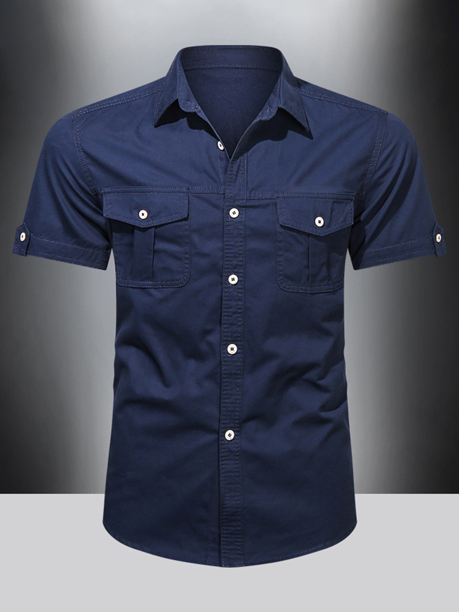 Men's Jeep Style Button Front Chest Pockets OFF-ROAD Print Short Sleeve Shirt