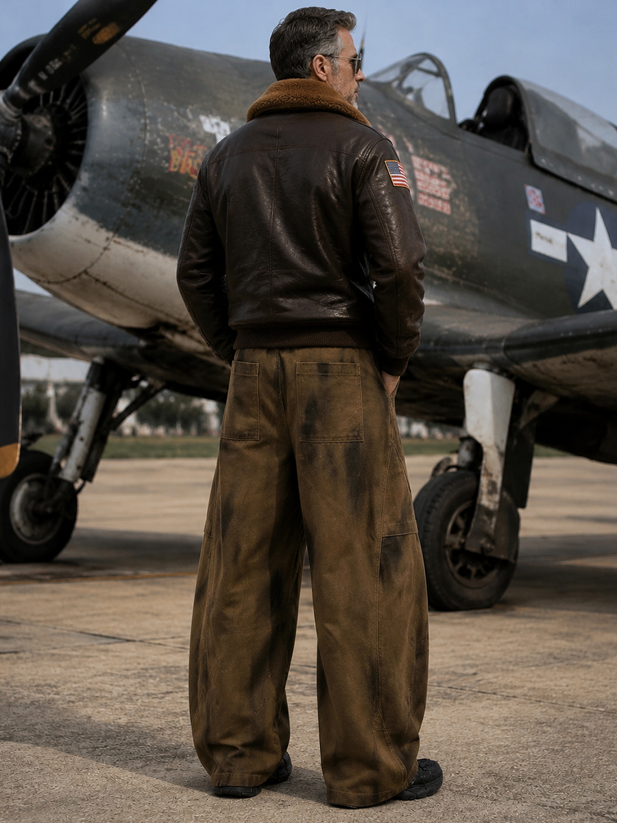 Men's Distressed Curved-Seam Work Pants