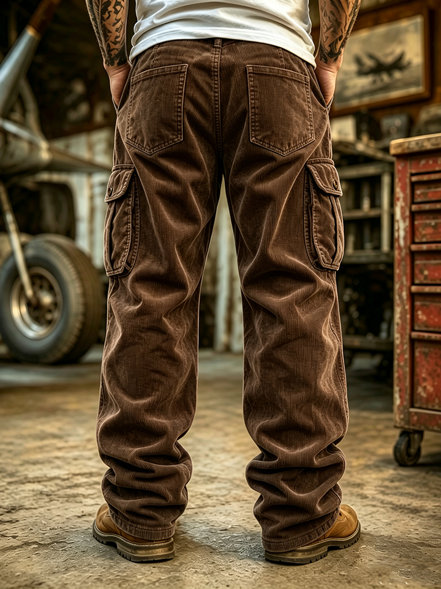 Men's Vintage Corduroy Multi-Pocket Work Pants