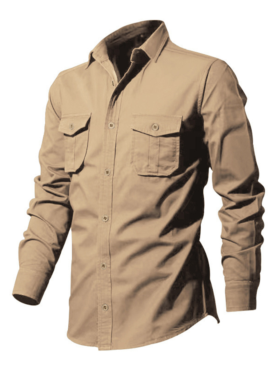 Men's Vintage Multi-Pocket Casual Long-Sleeve Shirt