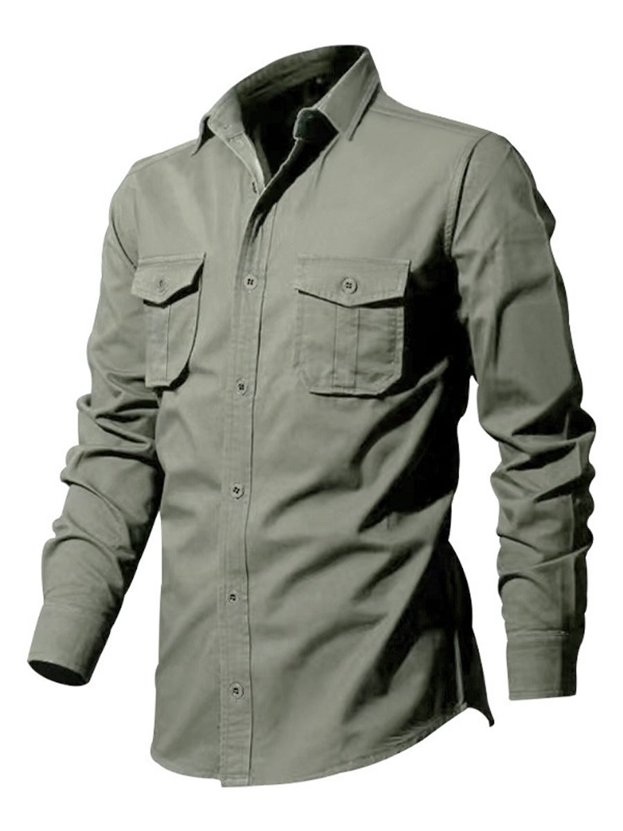 Men's Vintage Multi-Pocket Casual Long-Sleeve Shirt