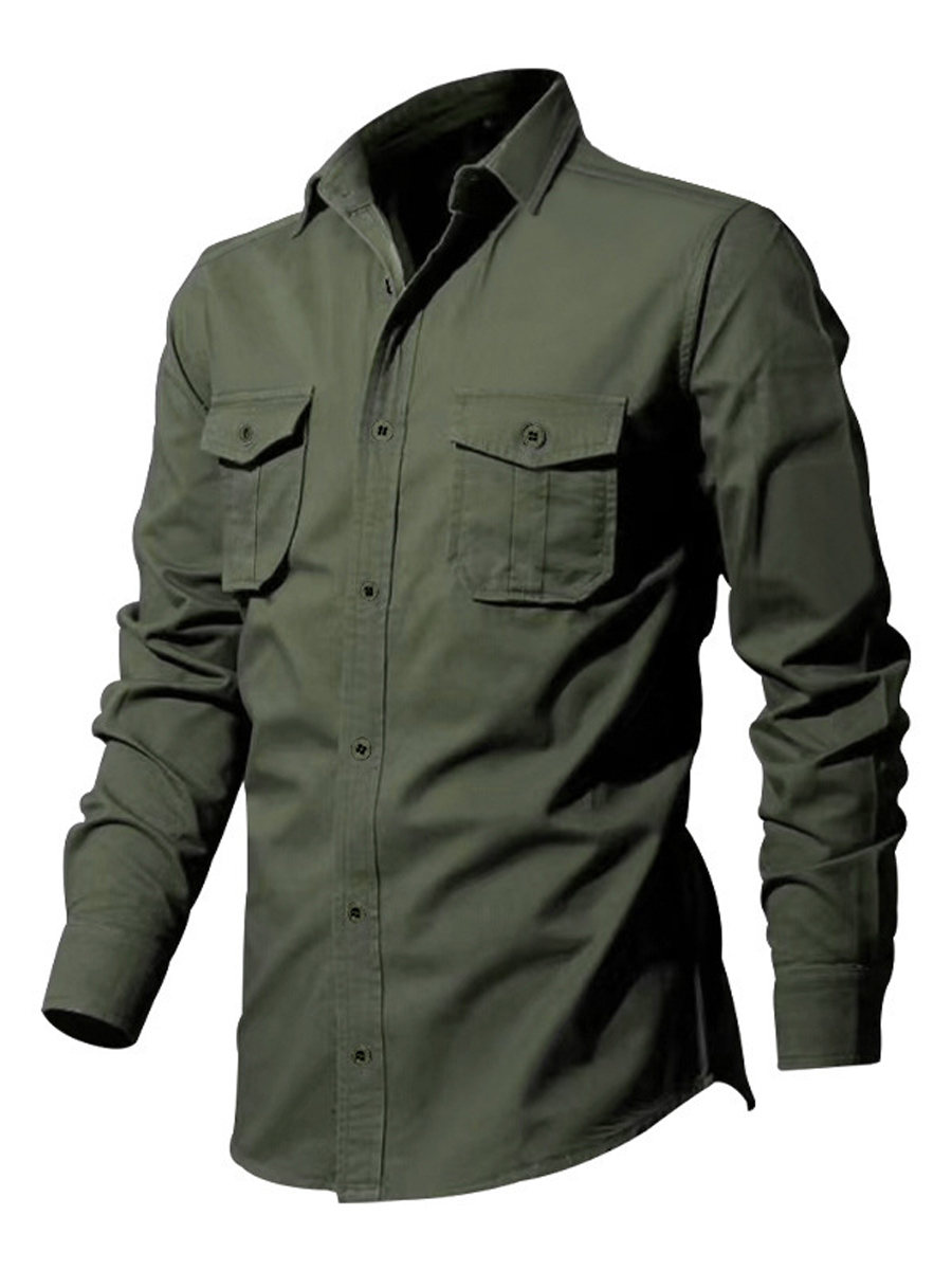 Men's Vintage Multi-Pocket Casual Long-Sleeve Shirt