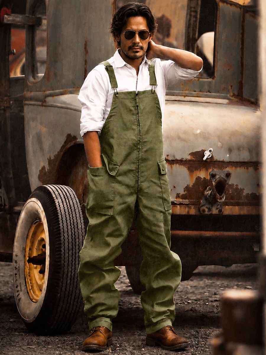 Men's Vintage Cargo Overalls | Rugged Canvas Workwear Jumpsuit with Multi-Pockets