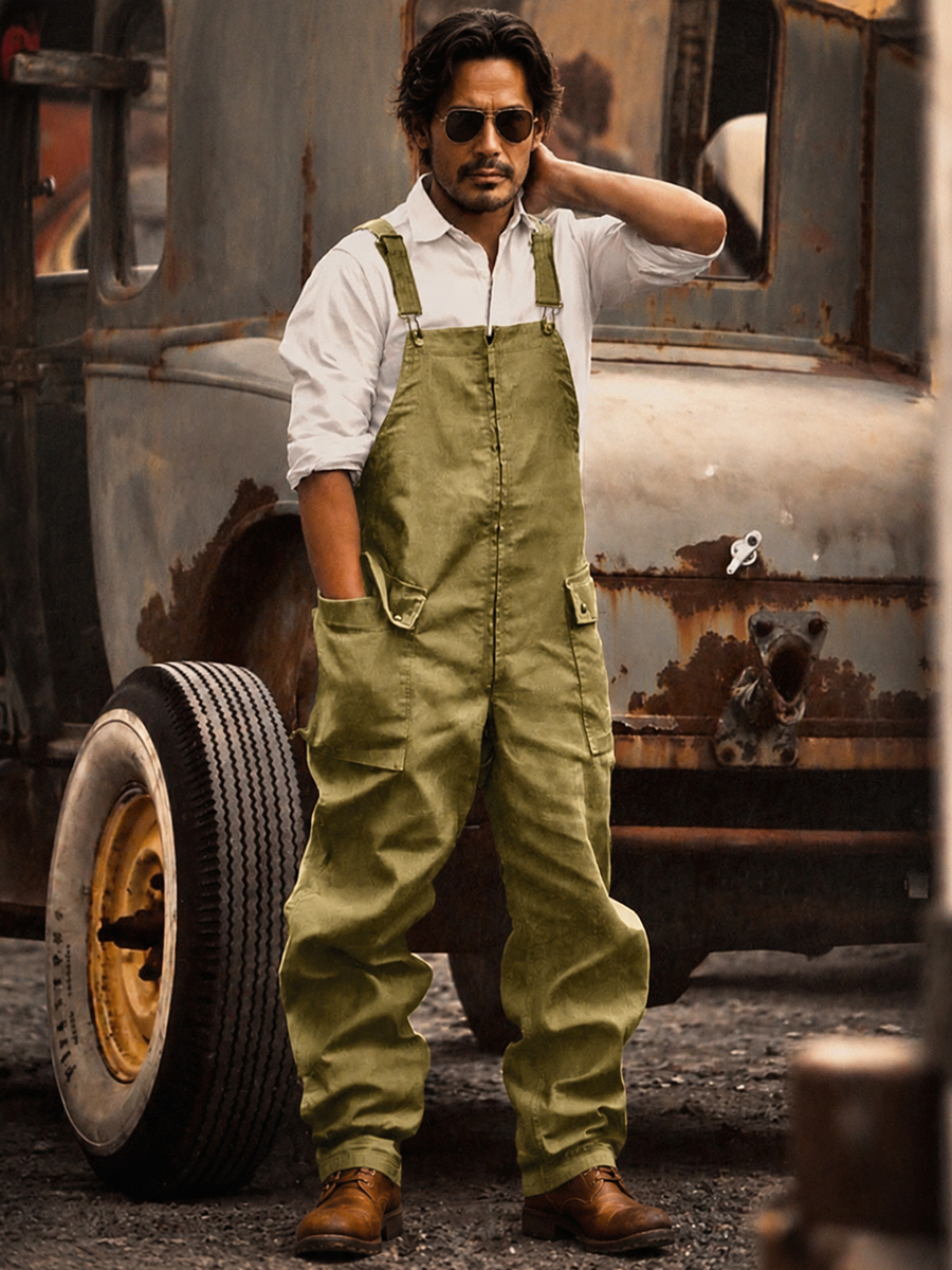 Men's Vintage Cargo Overalls | Rugged Canvas Workwear Jumpsuit with Multi-Pockets