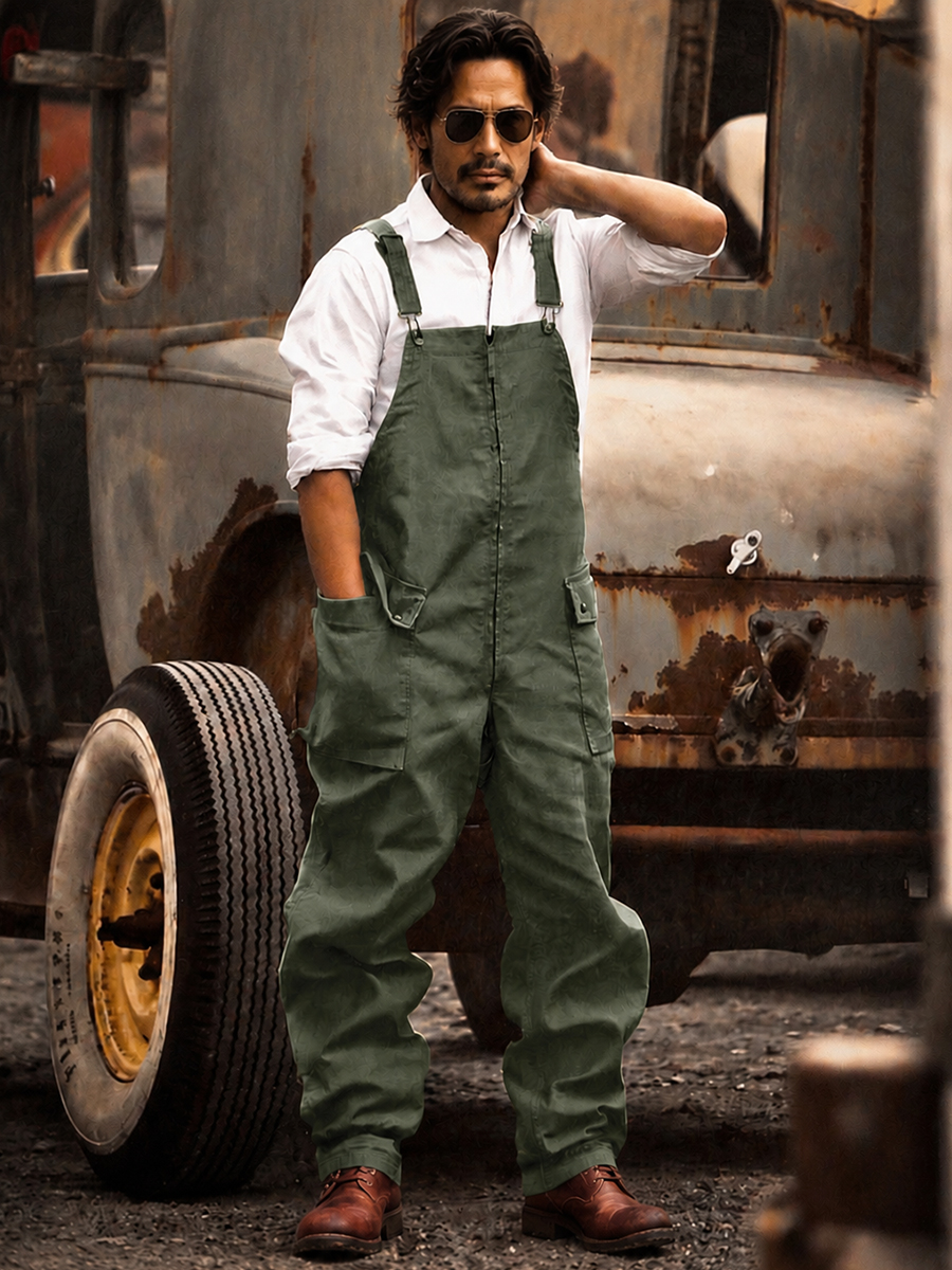 Men's Vintage Cargo Overalls | Rugged Canvas Workwear Jumpsuit with Multi-Pockets