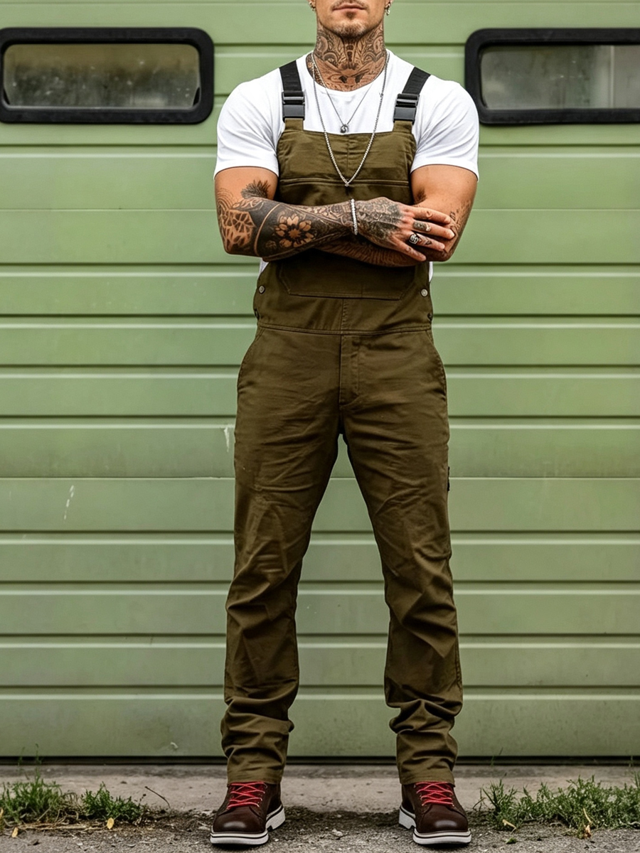 Men's Urban Cargo Bib Overalls - Slim Fit Tactical Utility Jumpsuit Workwear