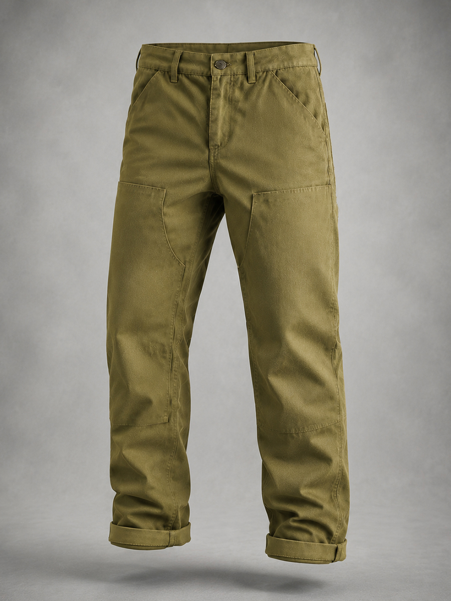 Men's Vintage Double Knee Heavyweight Canvas Straight Leg Utility Trousers
