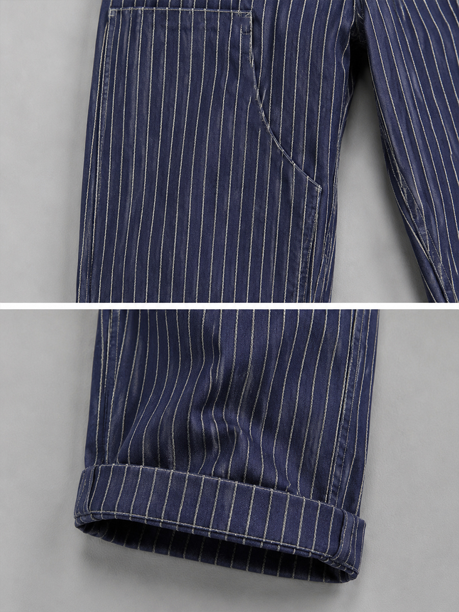 Men's Vintage Wabash Stripe Work Pants Relaxed Straight Railroad Trousers