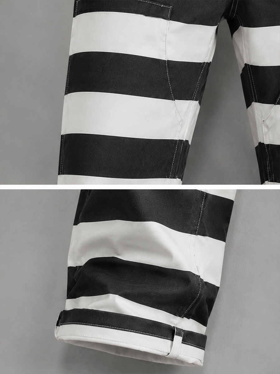 Men's Heavyweight Canvas Prisoner Stripe Pants Vintage Chopper Biker Trousers