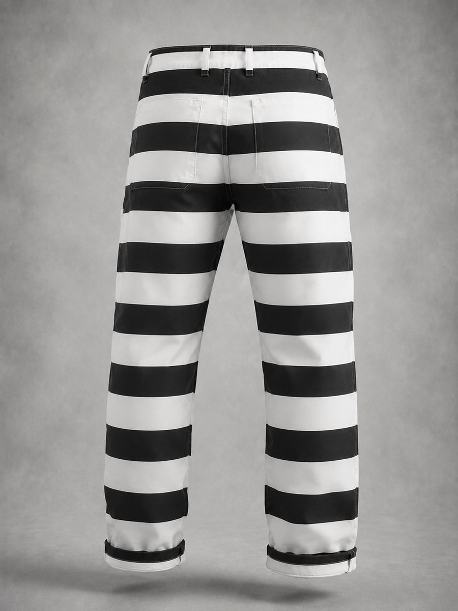 Men's Heavyweight Canvas Prisoner Stripe Pants Vintage Chopper Biker Trousers