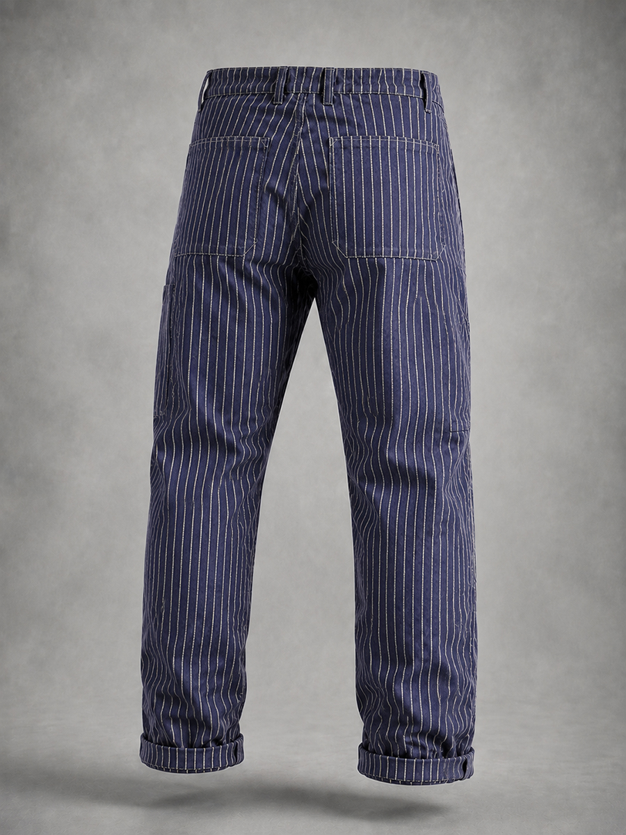 Men's Vintage Wabash Stripe Work Pants Relaxed Straight Railroad Trousers
