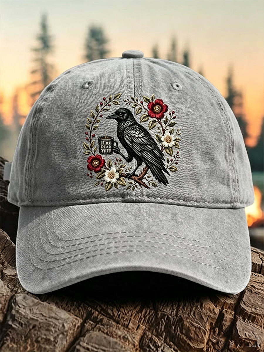 Raven Dead Before Decaf Coffee Print Baseball Cap