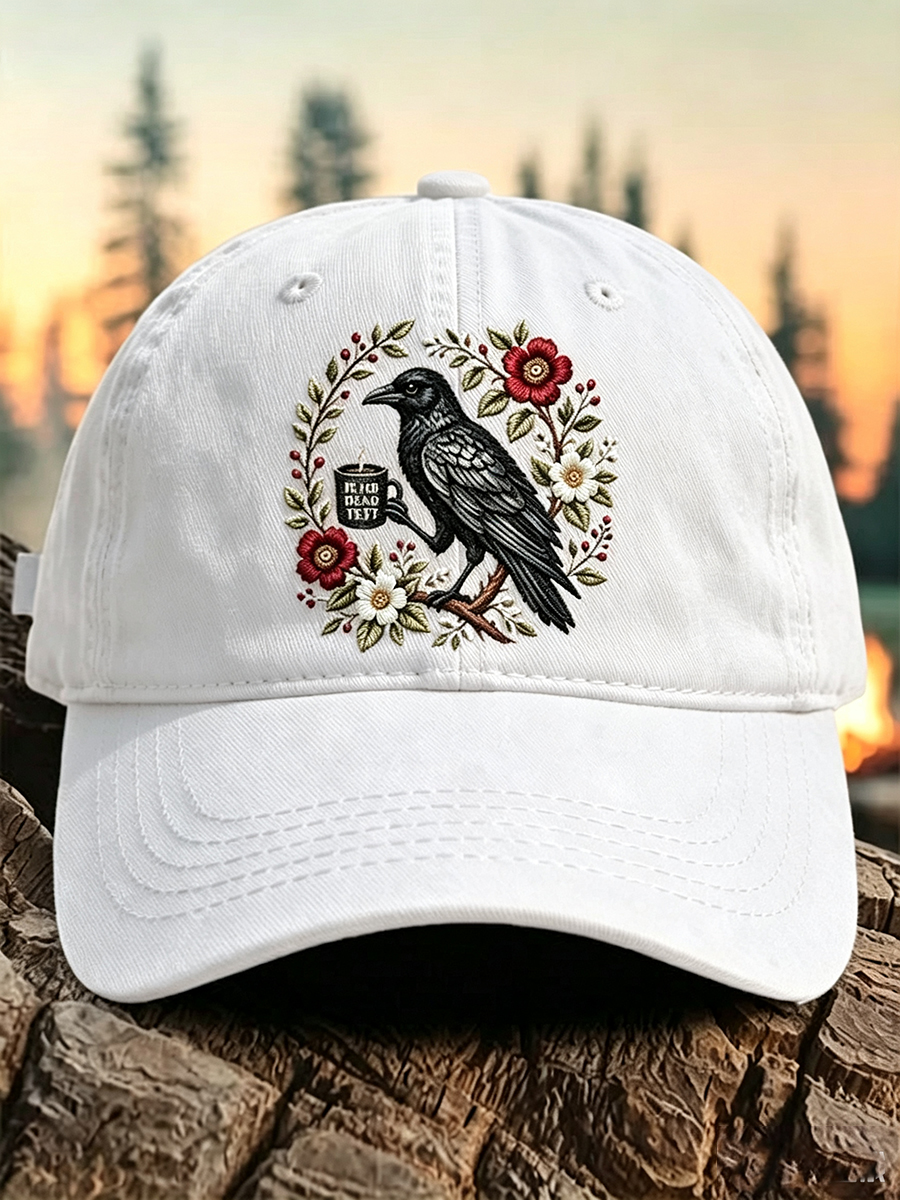 Raven Dead Before Decaf Coffee Print Baseball Cap