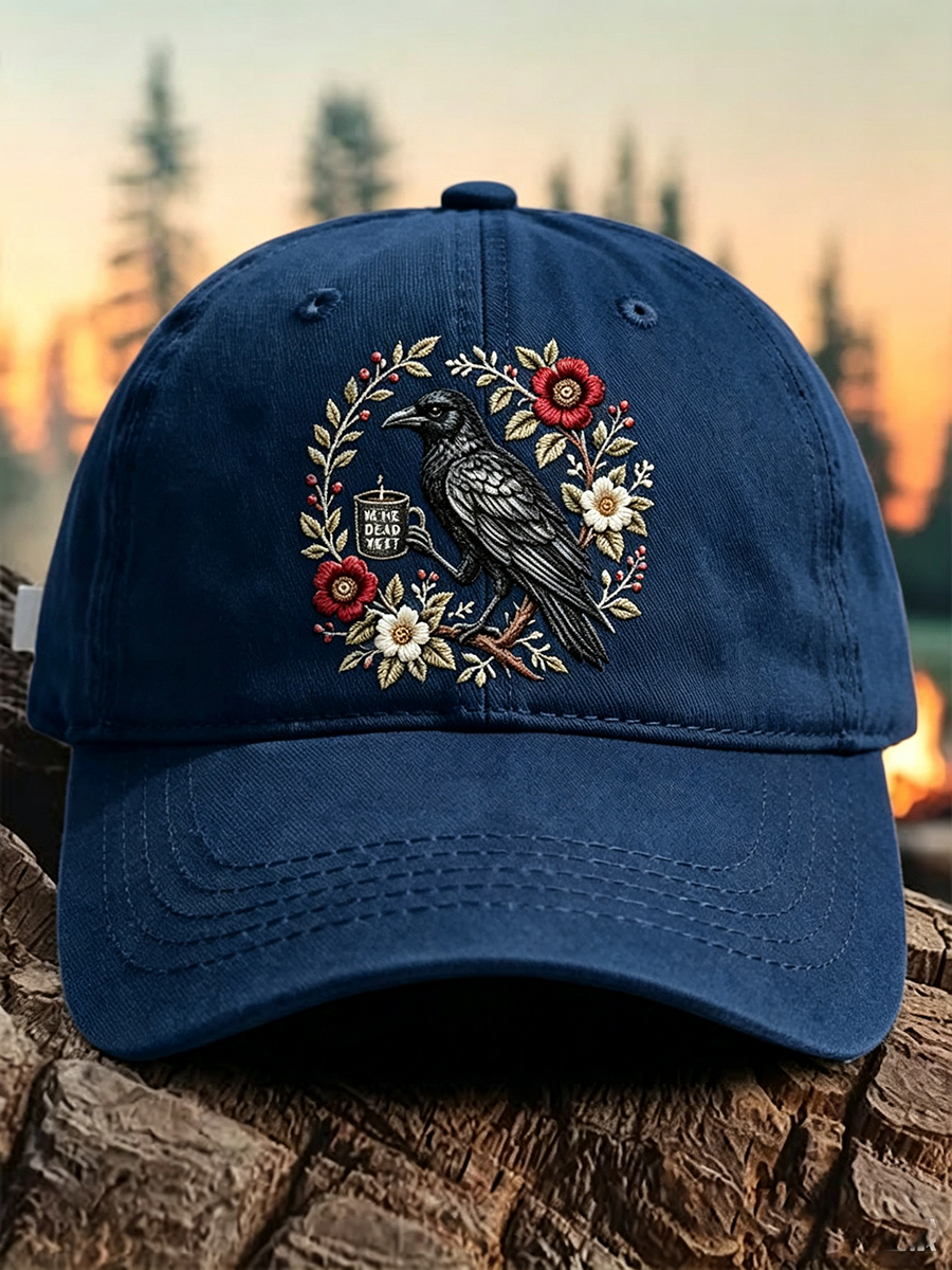 Raven Dead Before Decaf Coffee Print Baseball Cap