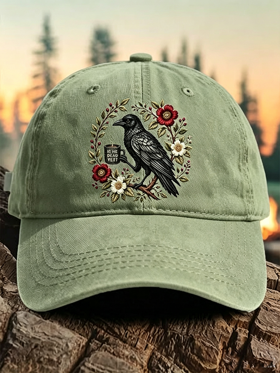 Raven Dead Before Decaf Coffee Print Baseball Cap