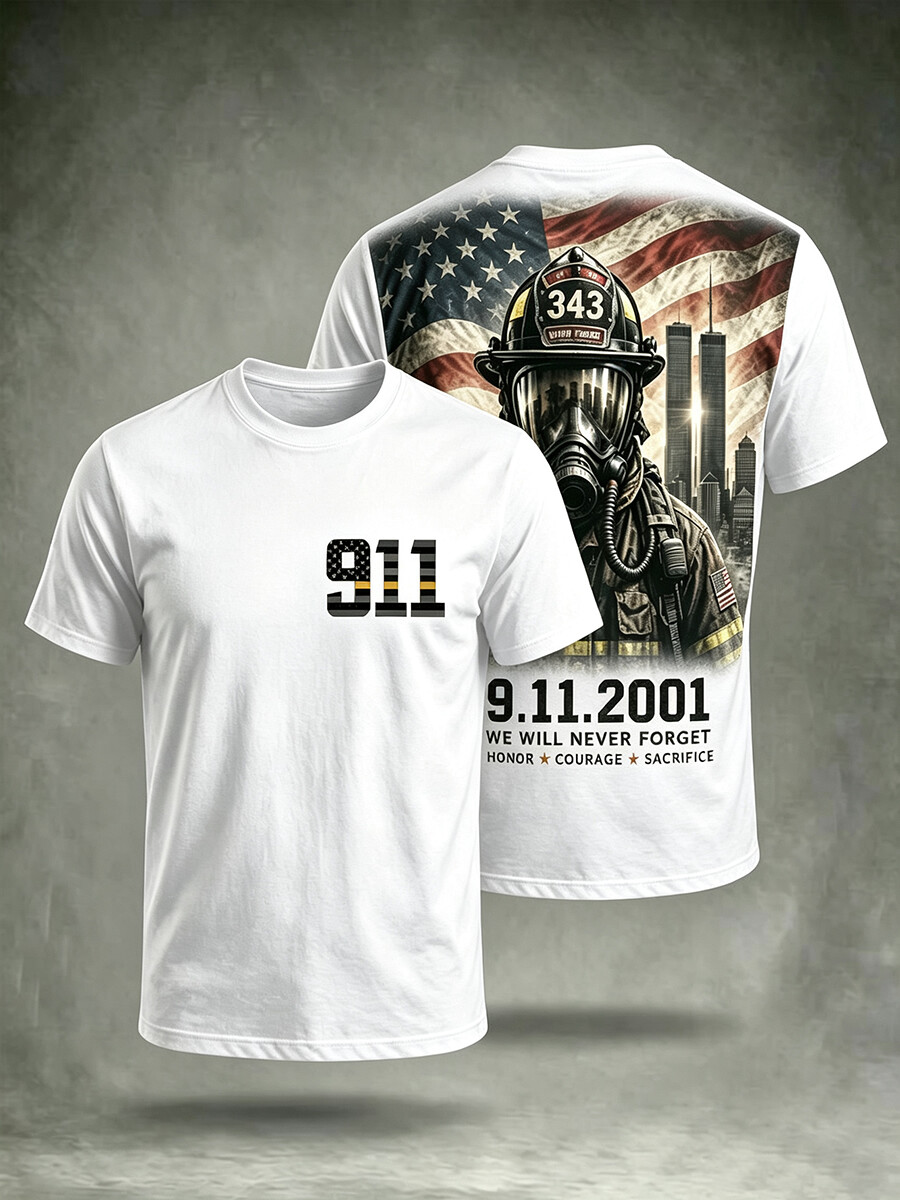Men's 9 11 Firefighter Honor Courage Sacrifice Never Forget Twin Towers Short-Sleeve T-Shirt