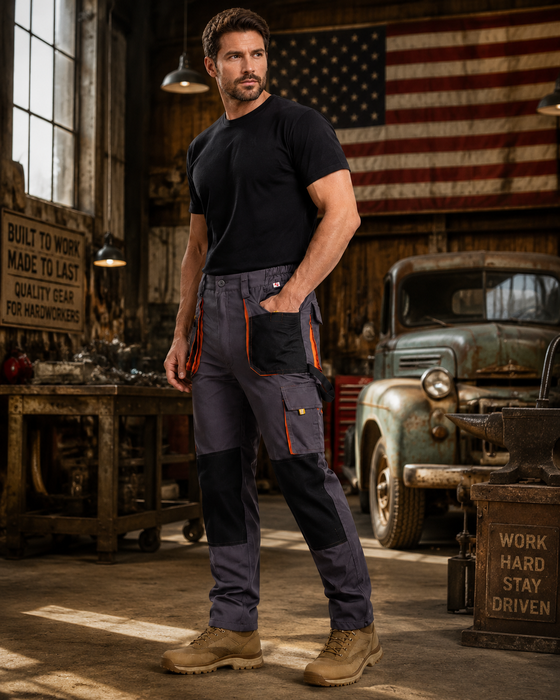 Men's Tactical Cargo Pants, Wear-Resistant Mechanic Workwear Trousers for Men