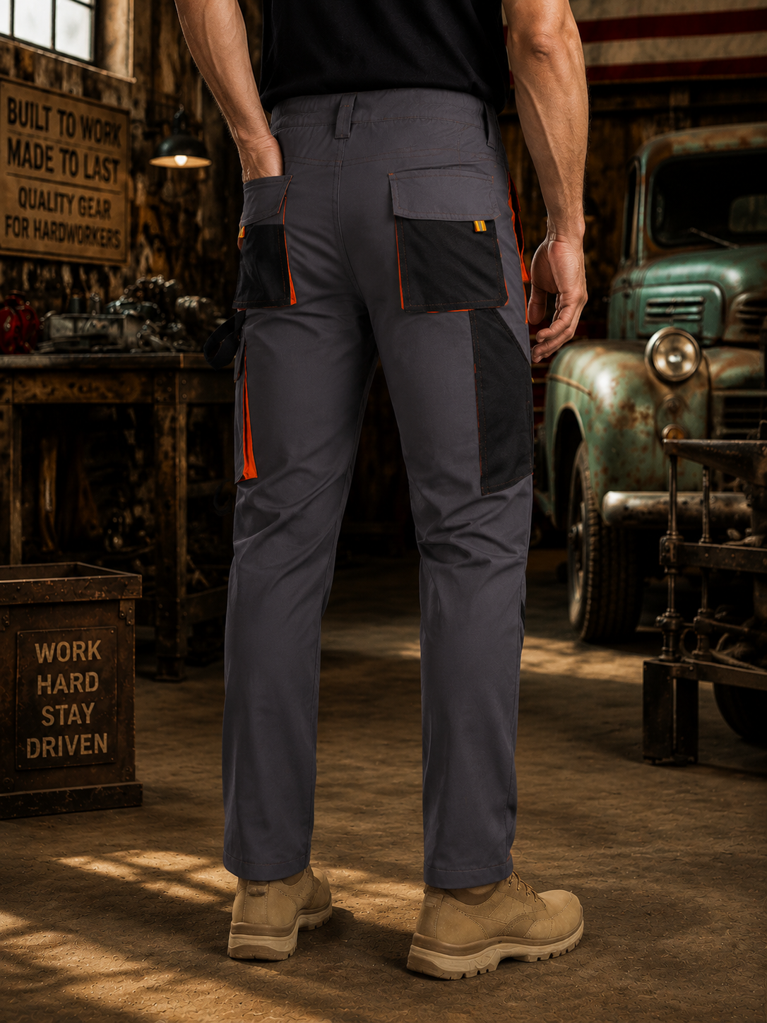 Men's Tactical Cargo Pants, Wear-Resistant Mechanic Workwear Trousers for Men