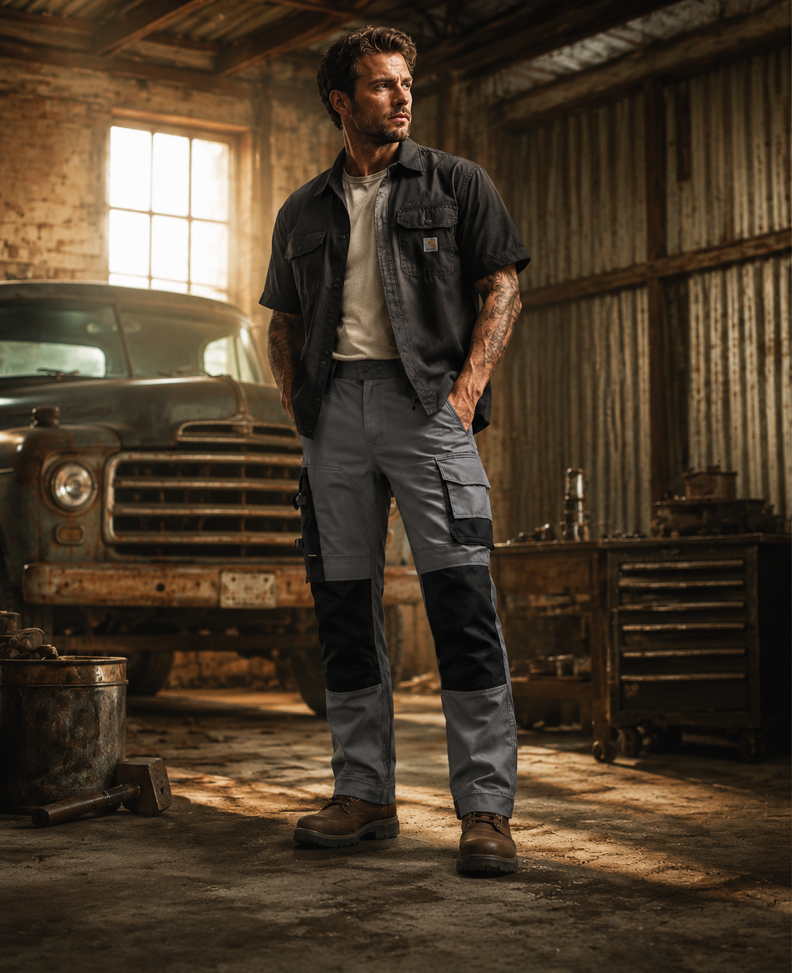 Men's Durable Reinforced Knee Outdoor Work Trousers with Multi-Pockets