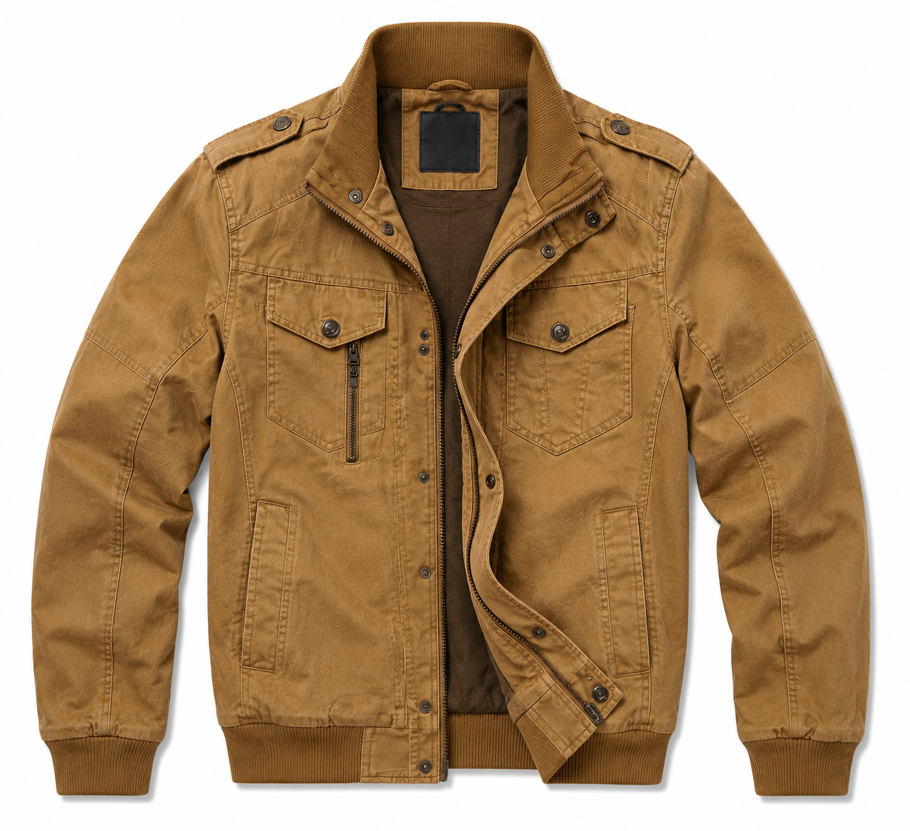 Men's Retro Army Canvas Bomber Jacket Multi-Pocket Stand Collar Tactical Utility Daily Outerwear