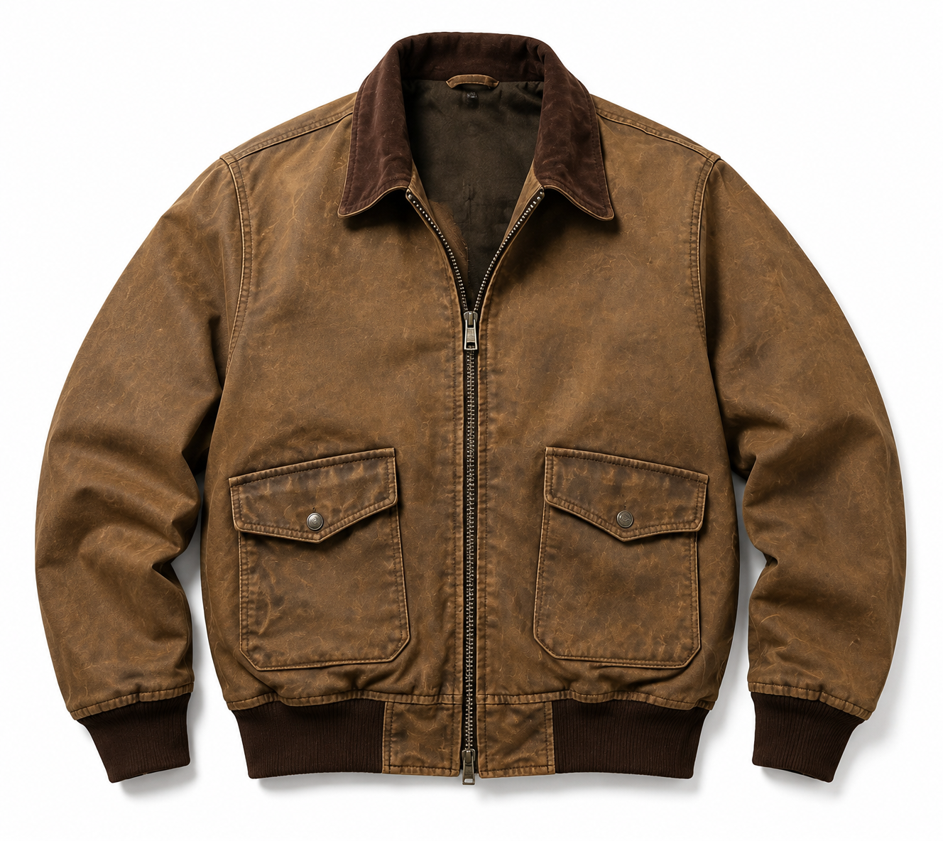 Men's Vintage Distressed Faux Leather Bomber Jacket