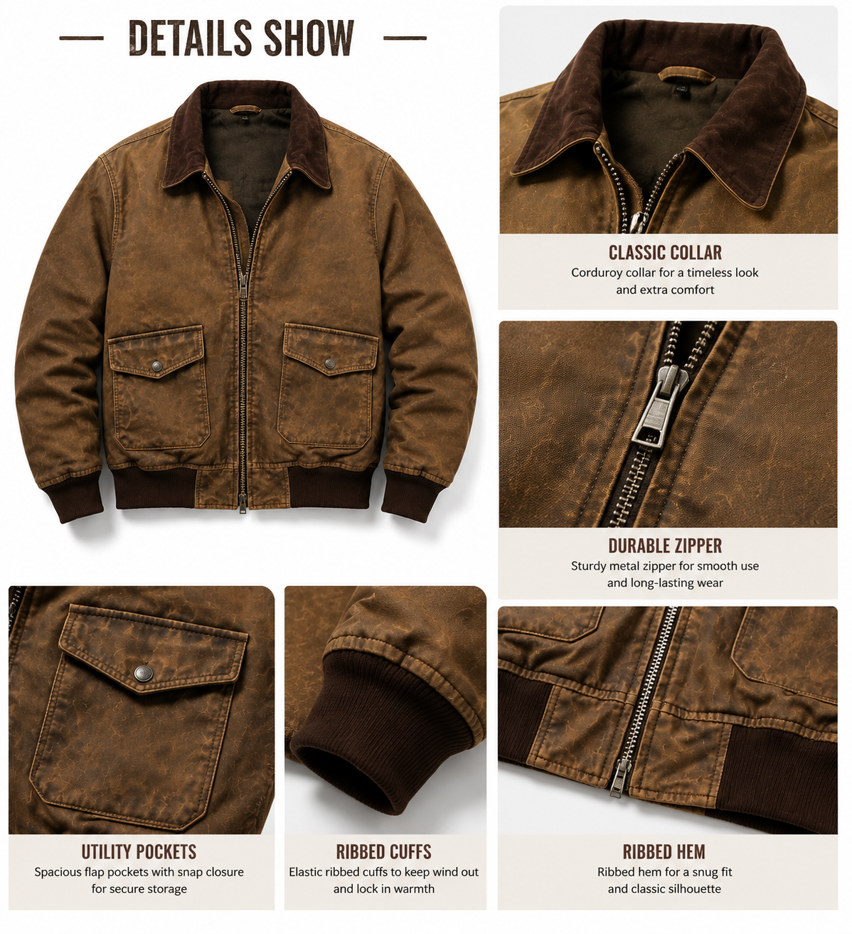 Men's Vintage Distressed Faux Leather Bomber Jacket