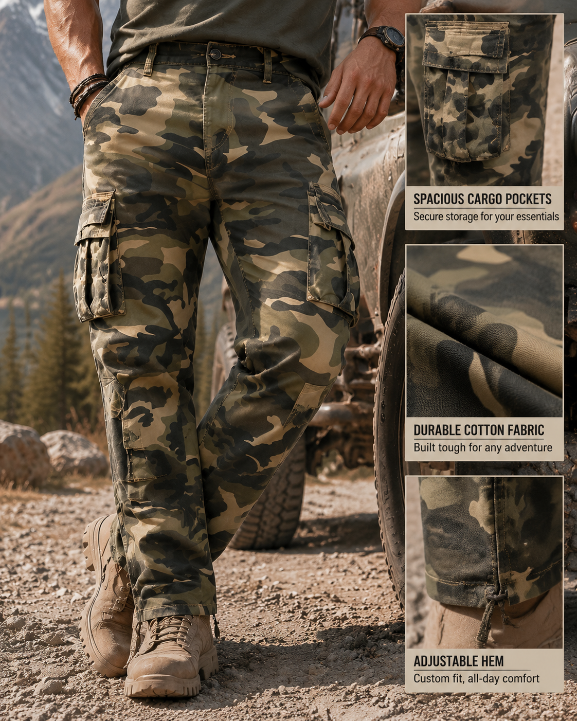 Men'S Outdoor Tactical Camouflage Cargo Pants With Multiple Pockets