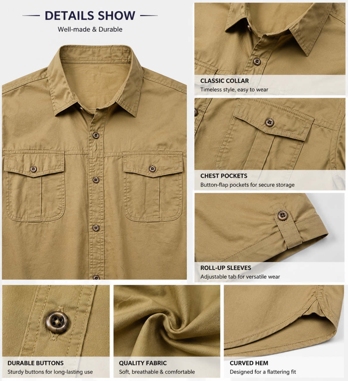 Men's Jeep Style Button Front Chest Pockets OFF-ROAD Print Short Sleeve Shirt